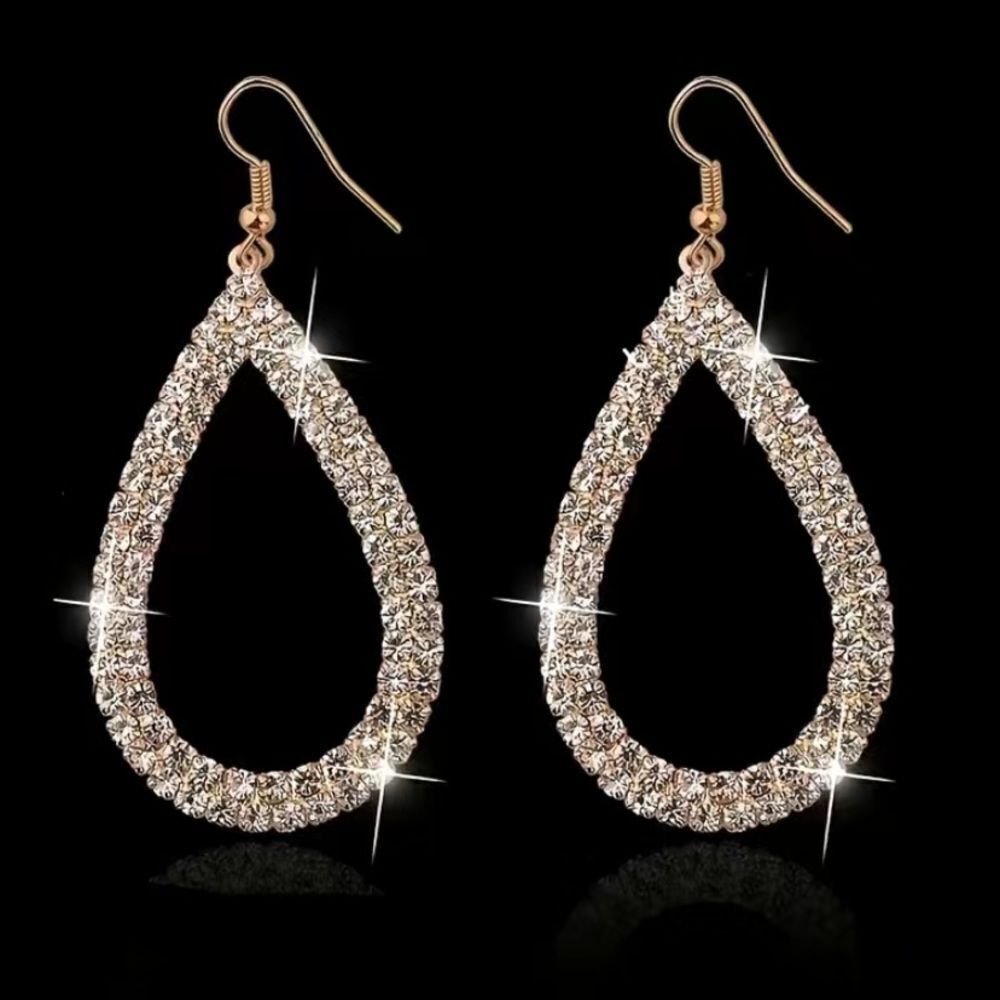 ✨🆕✨ Elegant Droplet Design Rhinestone Dangle Earrings in Gold & Silver✨